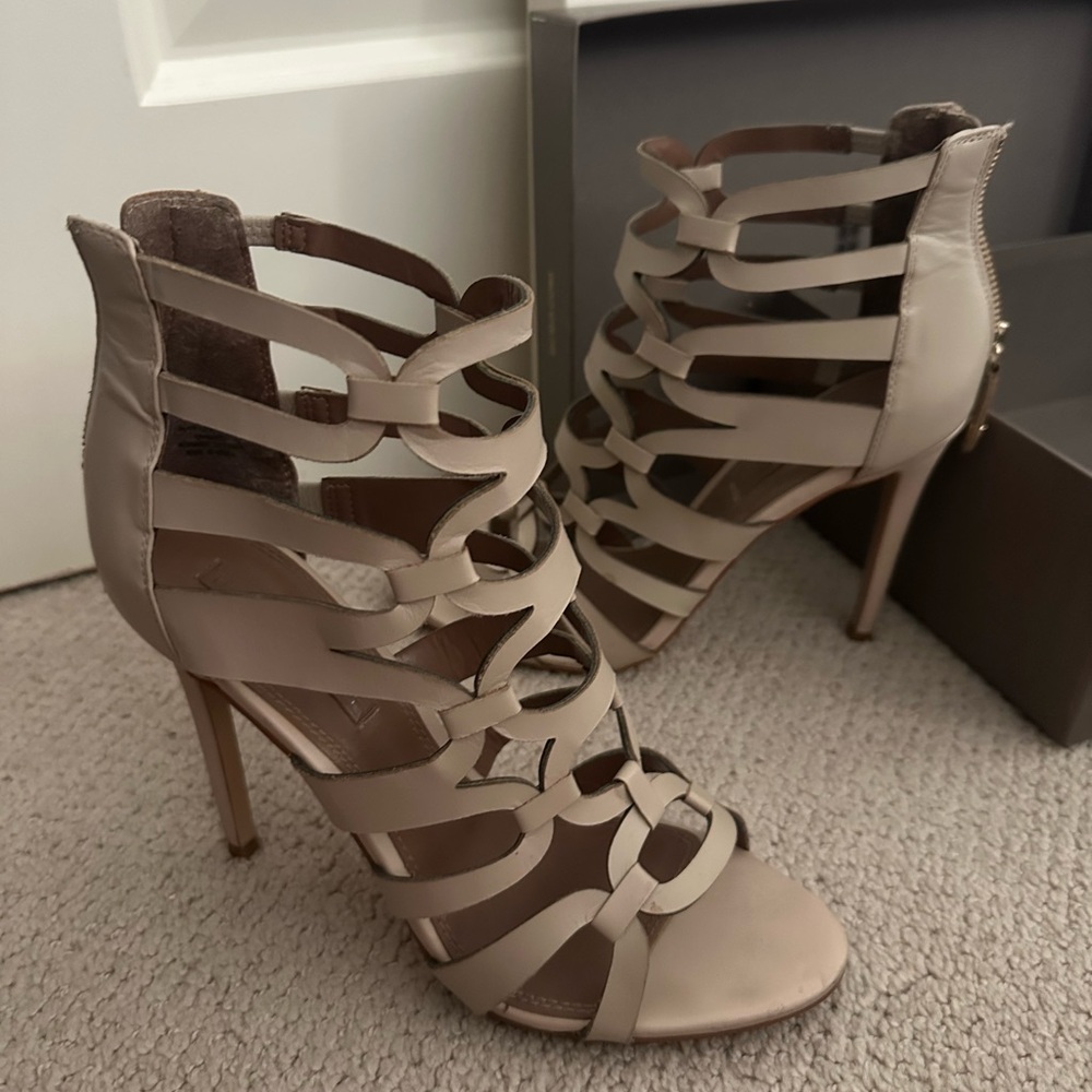 BCBGMaxAzria Vicenza Elegant Leather Strappy Heels - Picture 10 of 14